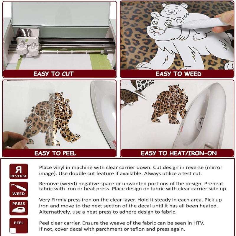 ACBOWE 5pcs/Set Leopard Patterned Heat Transfer Vinyl, Stretchable 12" x 10" Cheetah Print HTV Vinyl Sheets for T-Shirt Decoration and DIY Craft Material - Image 5
